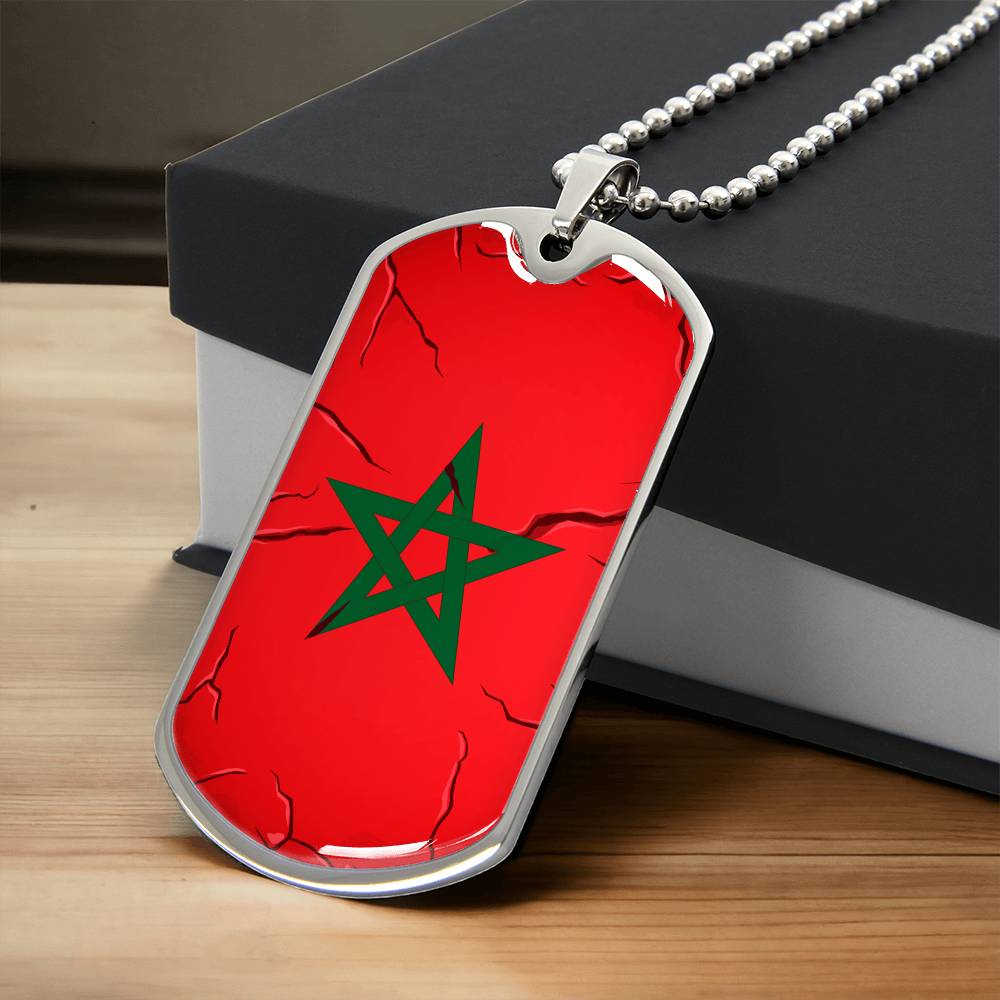 Collier plaque militaire de luxe drapeau Maroc