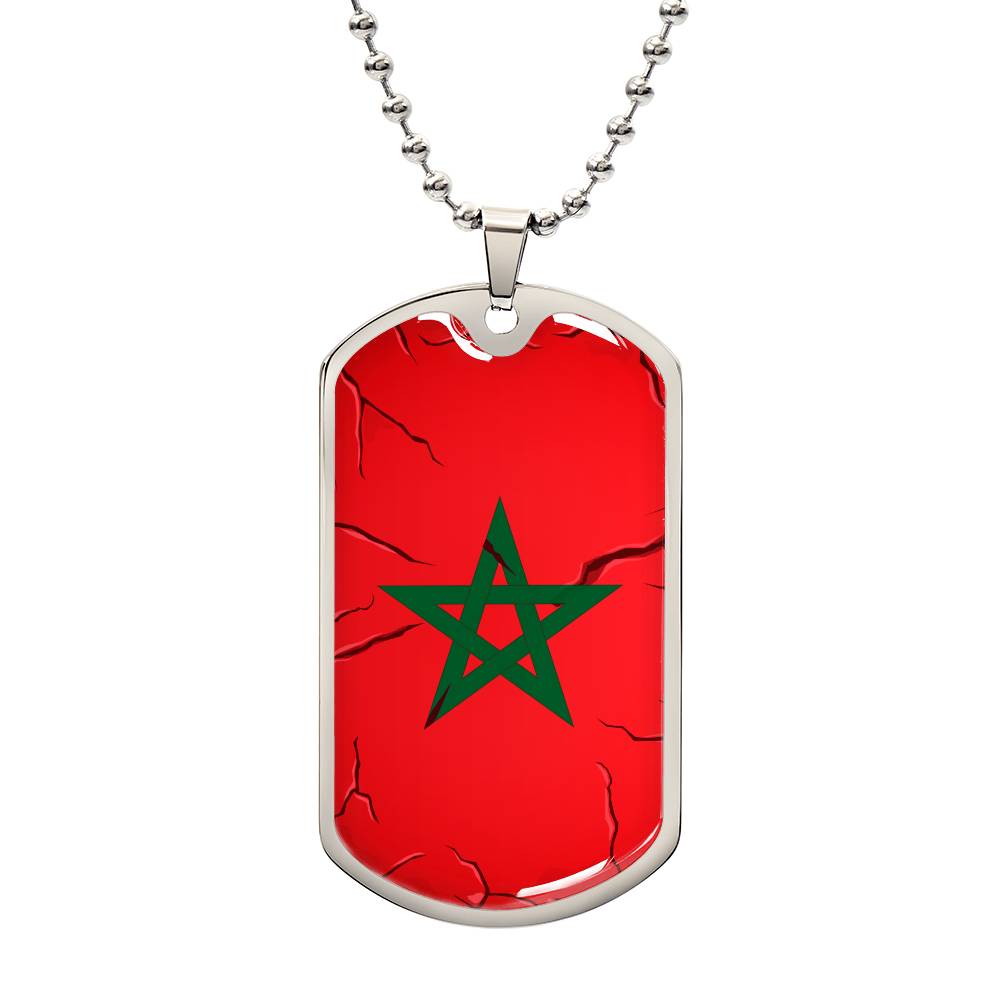 Collier plaque militaire de luxe drapeau Maroc