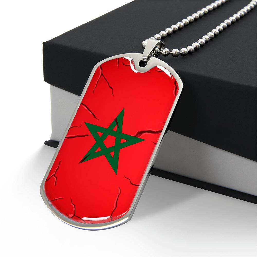 Collier plaque militaire de luxe drapeau Maroc