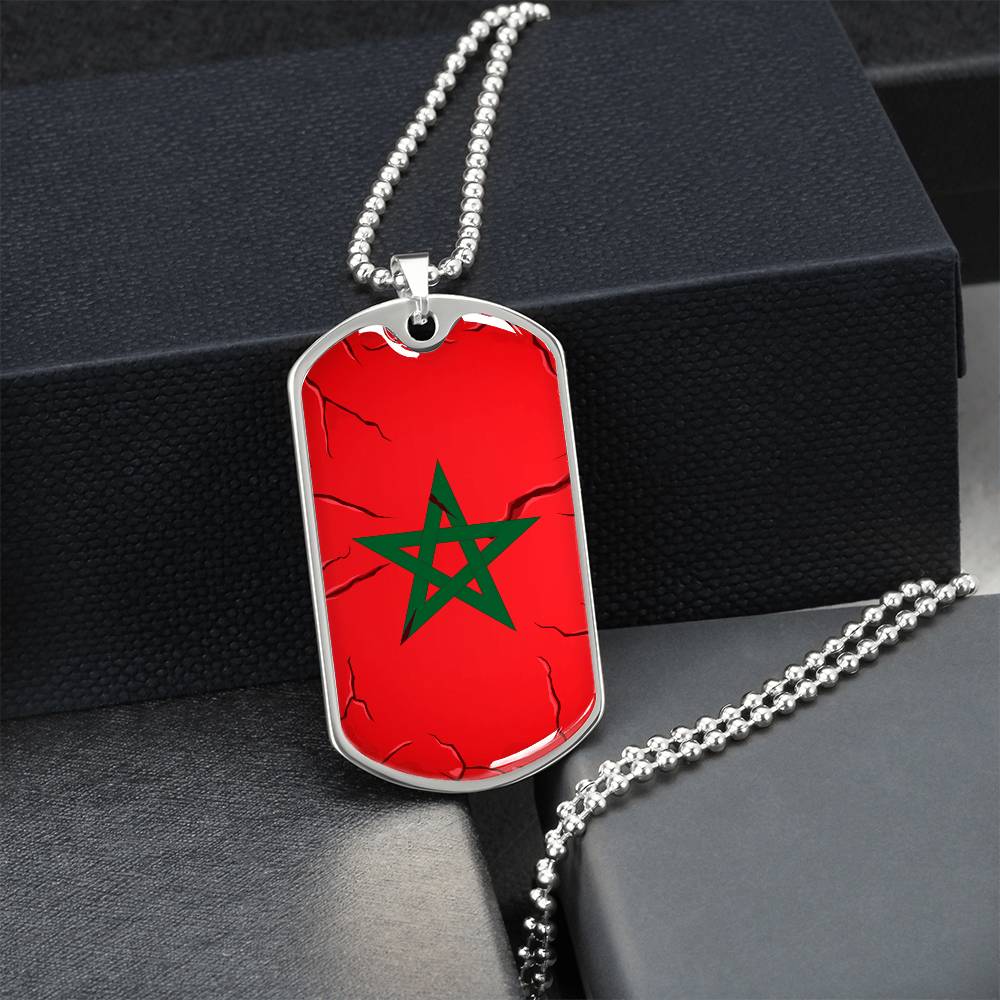 Collier plaque militaire de luxe drapeau Maroc