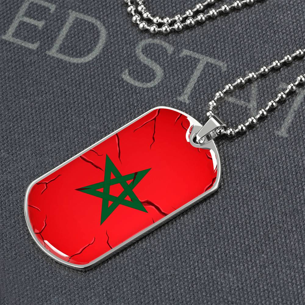 Collier plaque militaire de luxe drapeau Maroc