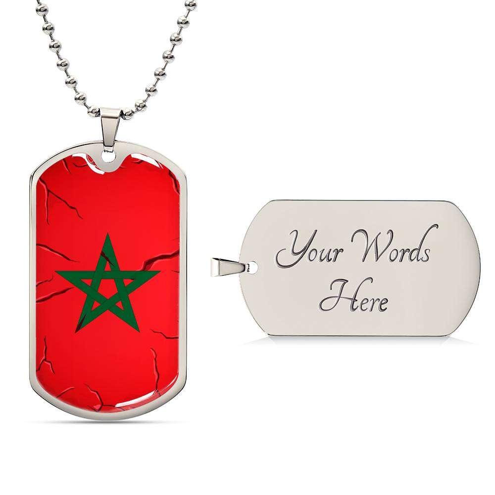 Collier plaque militaire de luxe drapeau Maroc