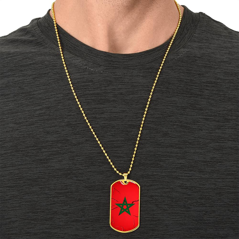 Collier plaque militaire de luxe drapeau Maroc