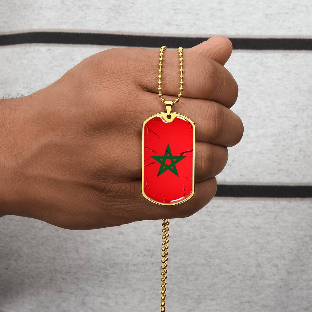 Collier plaque militaire de luxe drapeau Maroc