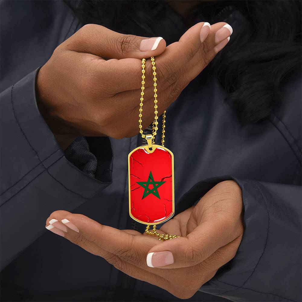 Collier plaque militaire de luxe drapeau Maroc