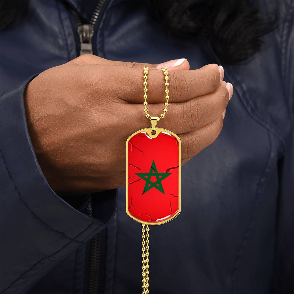 Collier plaque militaire de luxe drapeau Maroc