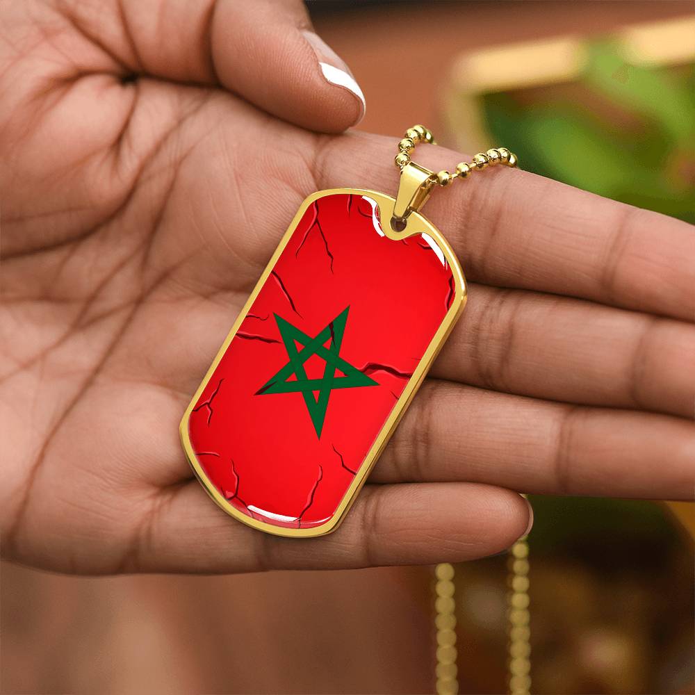 Collier plaque militaire de luxe drapeau Maroc