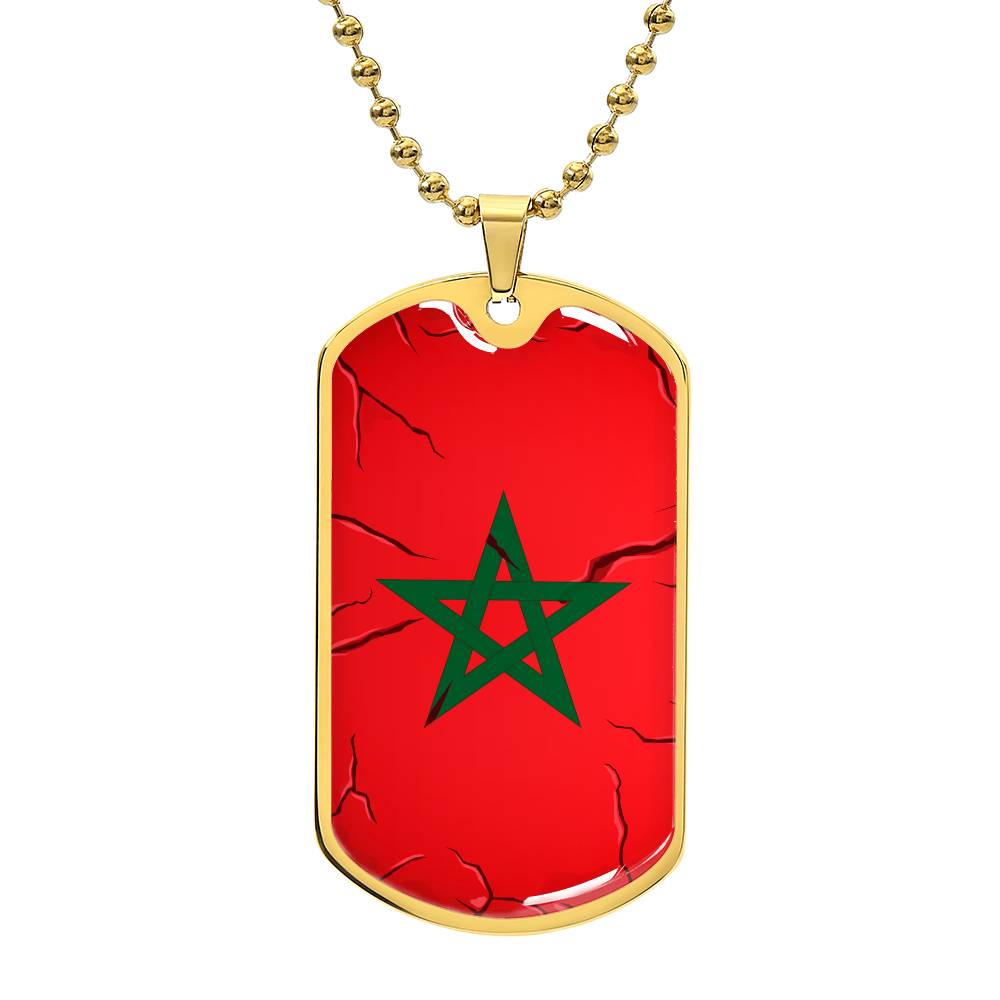 Collier plaque militaire de luxe drapeau Maroc