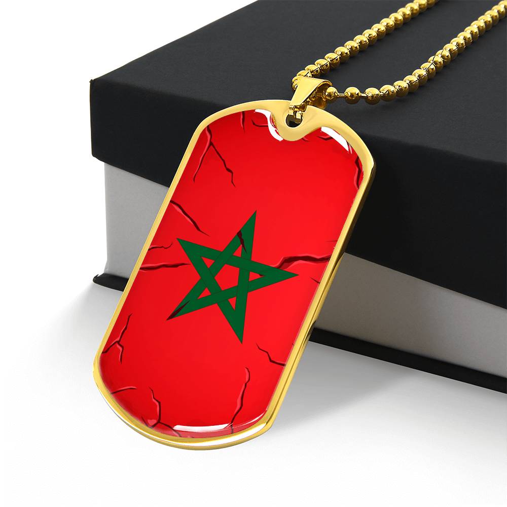 Collier plaque militaire de luxe drapeau Maroc