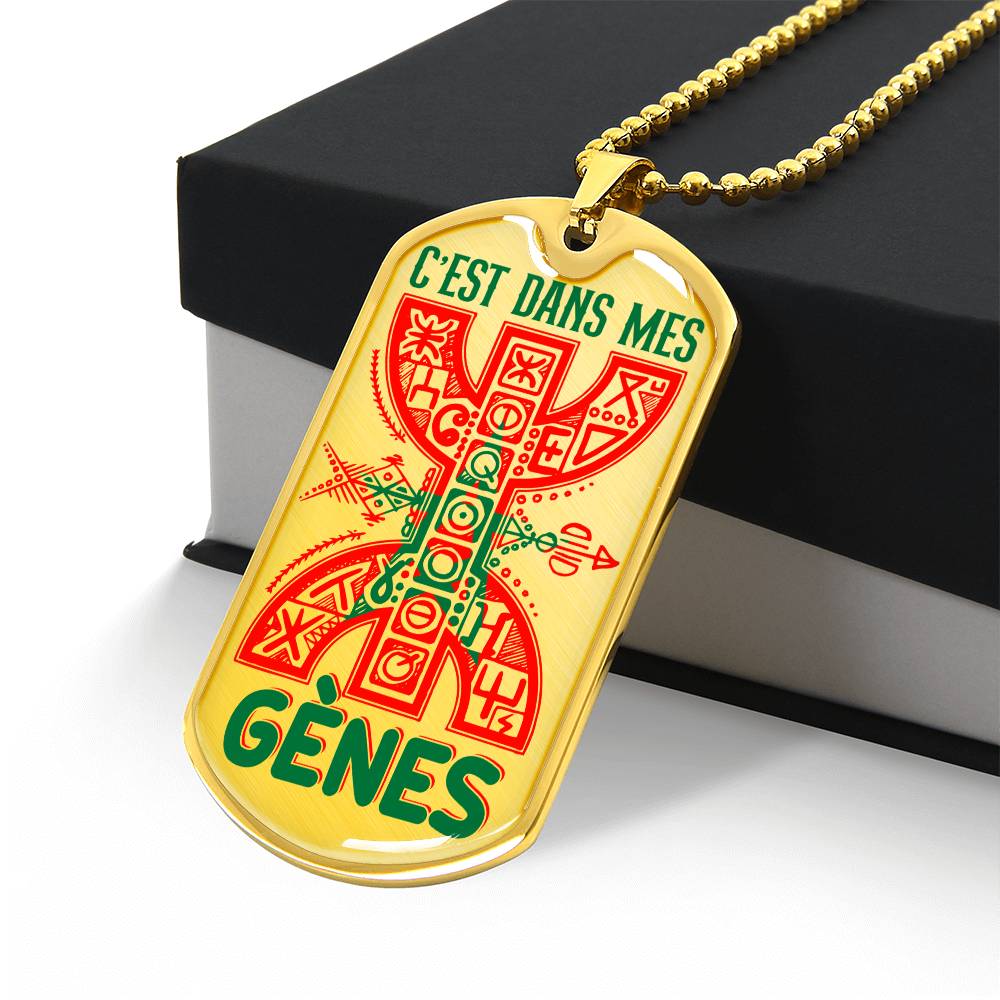 Collier plaque militaire de luxe Amazigh personnalisé prénom