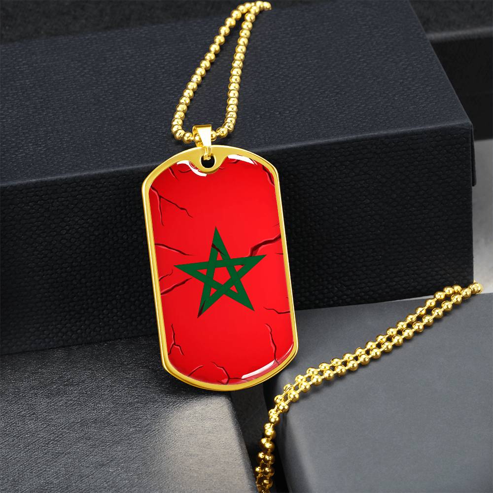 Collier plaque militaire de luxe drapeau Maroc