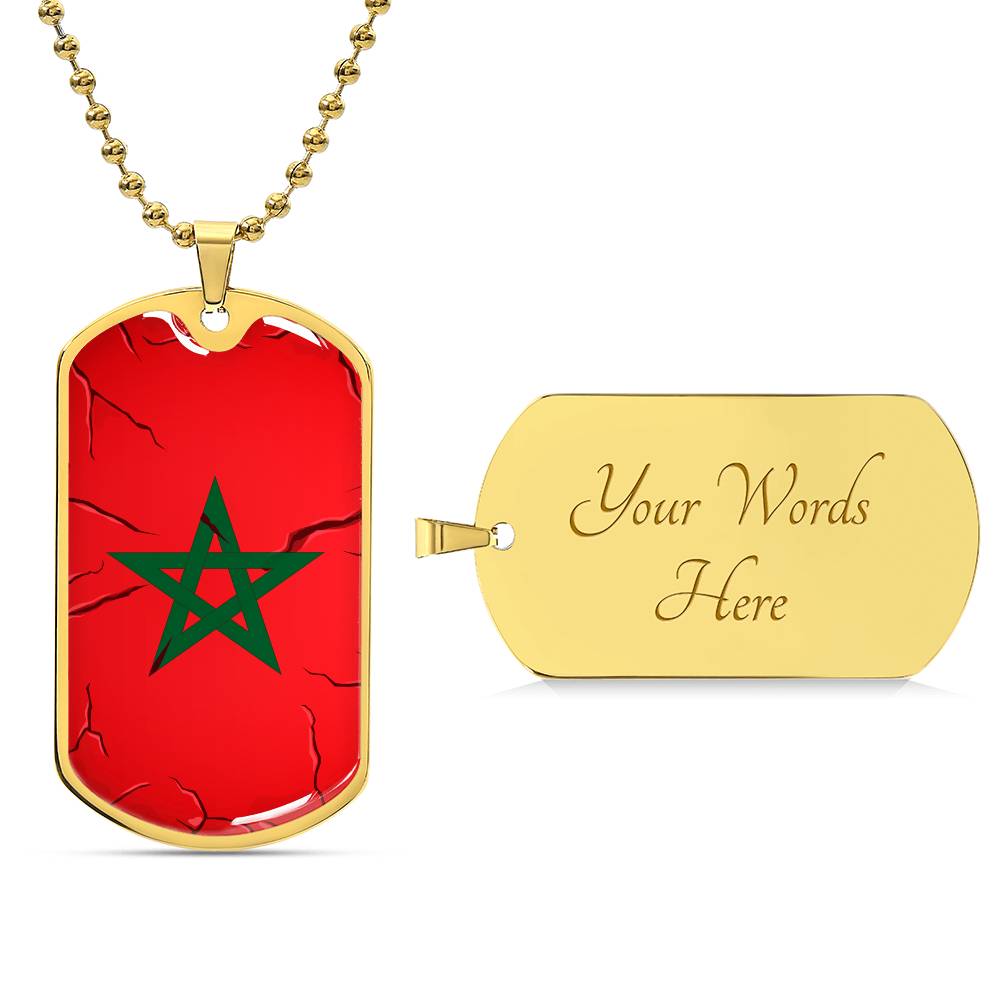 Collier plaque militaire de luxe drapeau Maroc