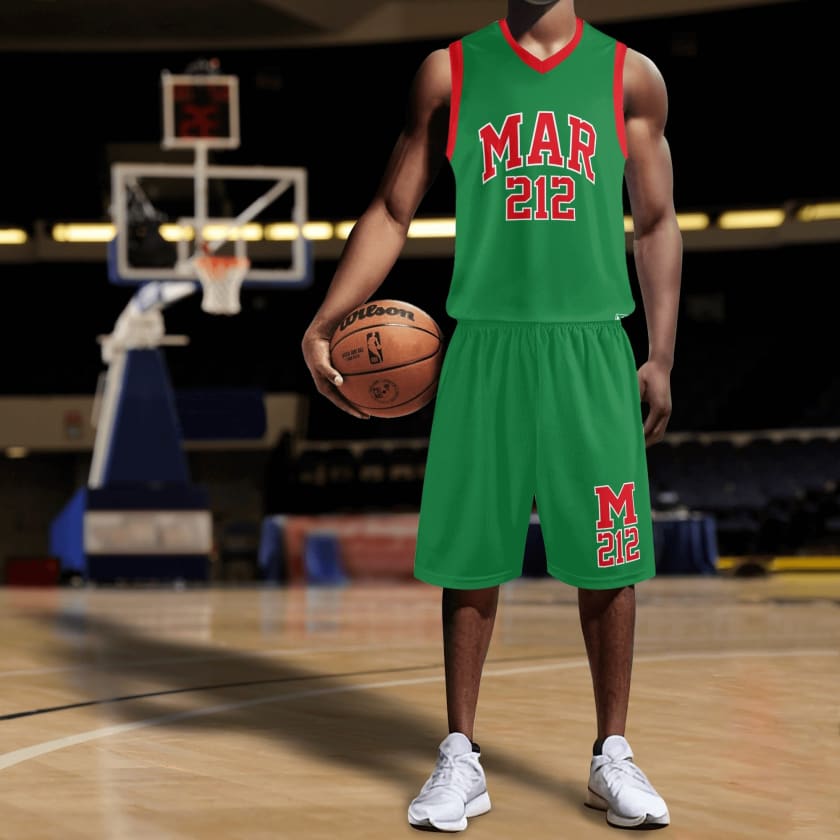 Tenue de basket ball MAR212 Verte pour adultes unisexe 2 pieces MAR La marque des Marocains du monde